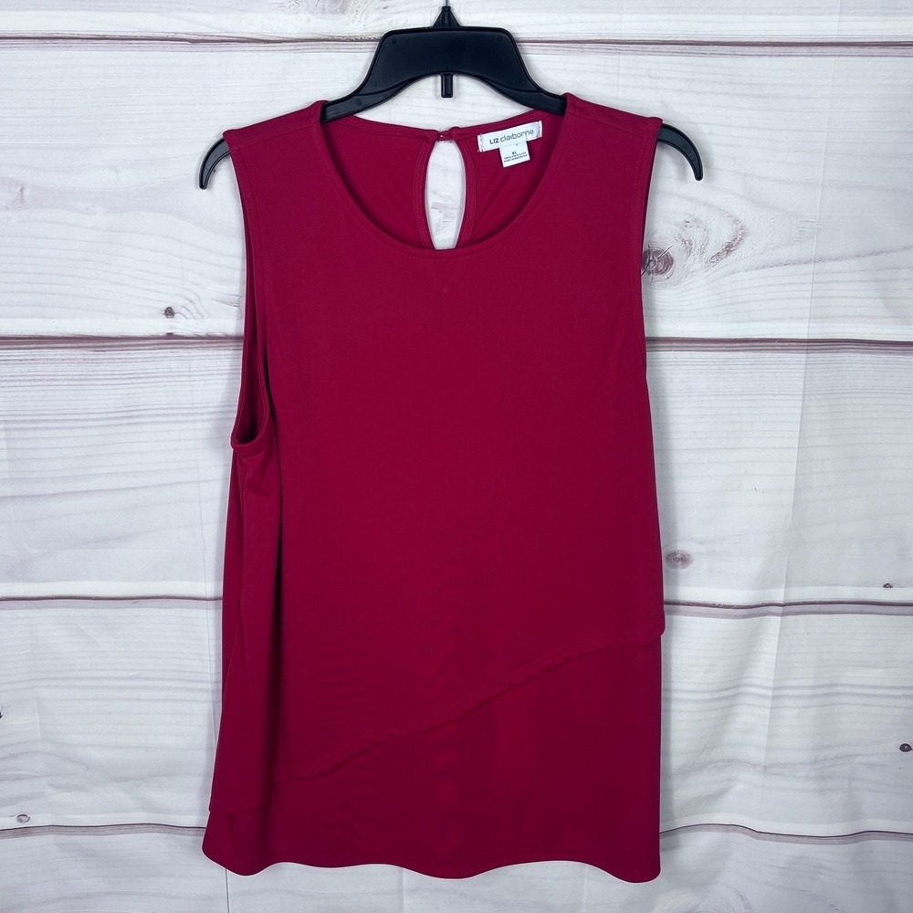 Liz Claiborne Top‎ Womens XL Red Tank Tunic Blouse Knit Sleeveless Scoop Neck